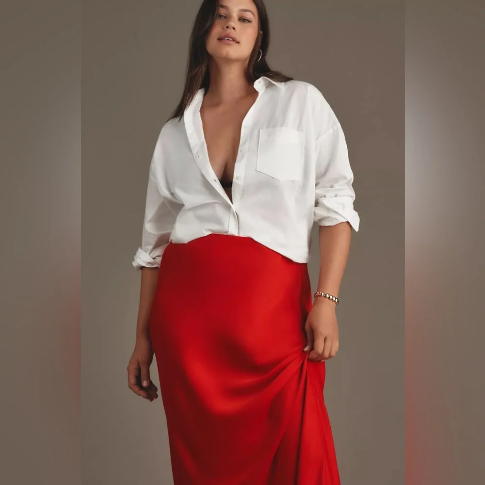 Anthropologie Red Satin Tilda Skirt - Picture 4 of 10